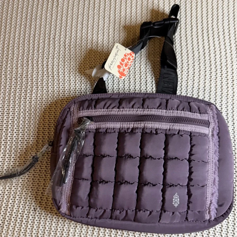 FP Movement Quilted Handwarmer Sling Bag Graphite Purple Puffy Crossbody NWT